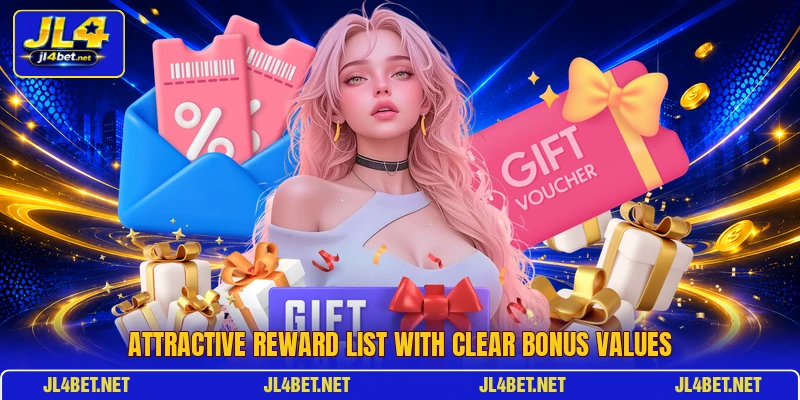 Attractive reward list with clear bonus values