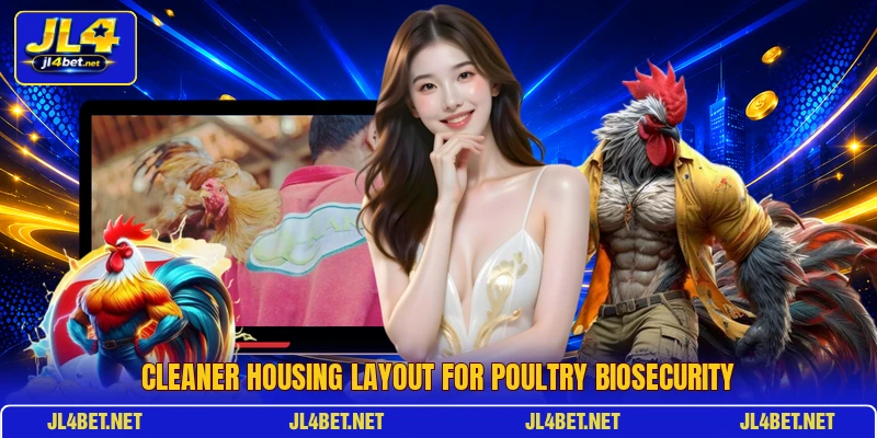 Cleaner housing layout for poultry biosecurity